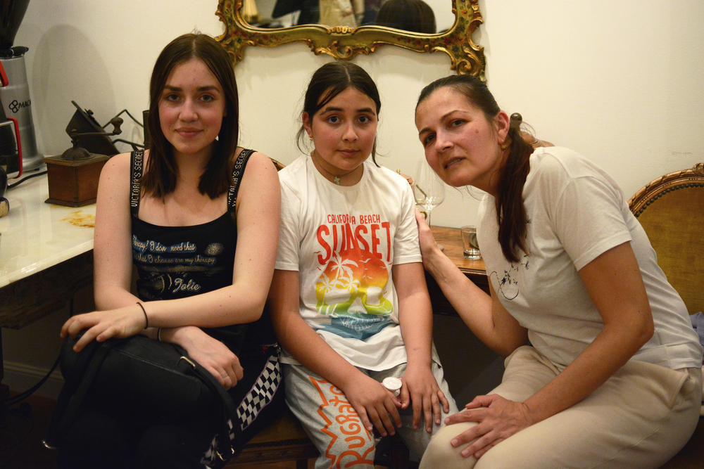Tetyana Olefir and her daughters, Elizabeth, 13, Alexandra, 10, arrived in Sofia, Bulgaria.