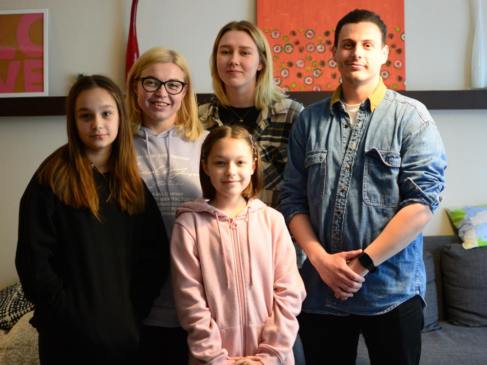 Joseph Feny is living in a one-bedroom apartment with friends Anet Pchelnikova and Natasha Madichanska, and Madichanska's twin daughters Yulia (left) and Alesandra, 10. They all fled Kyiv for Bulgaria earlier this month.