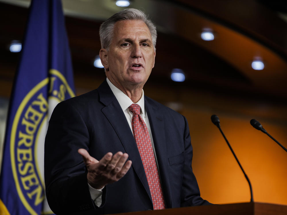 House Minority Leader Kevin McCarthy (R-CA) speaks during his weekly press conference at the U.S. Capitol on Dec. 3, 2021 in Washington, D.C.