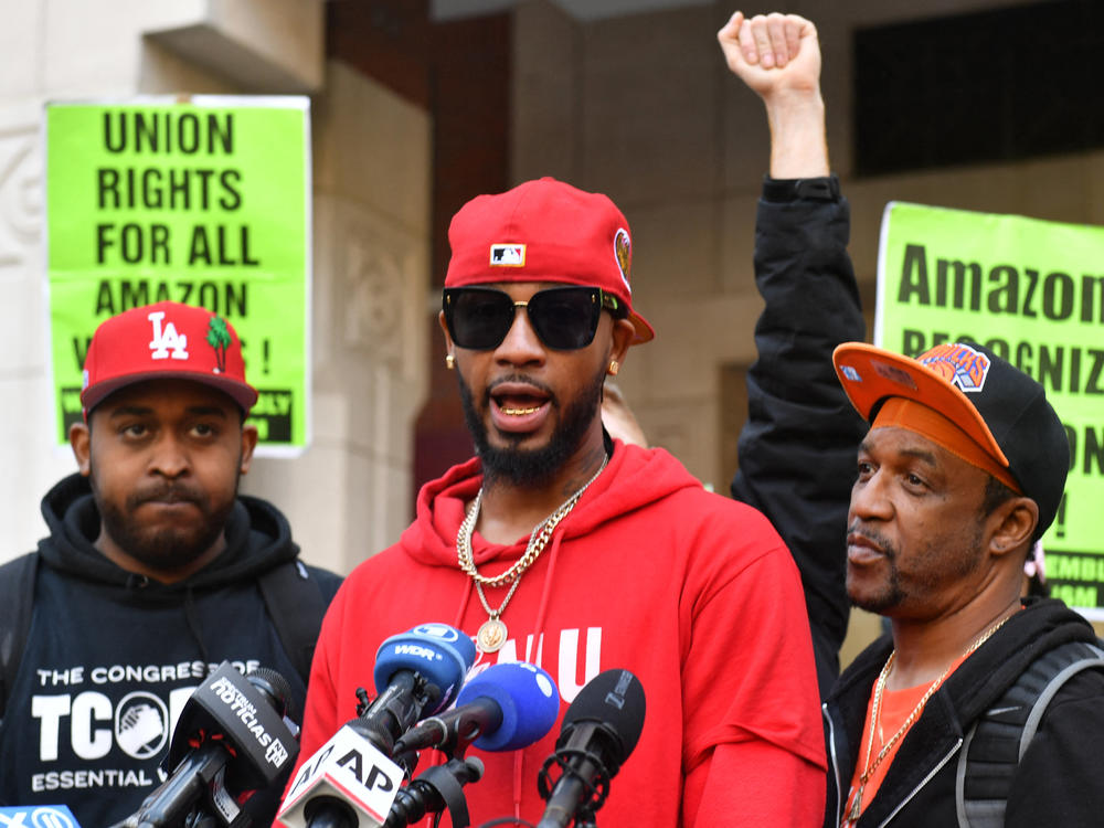 Amazon Labor Union president Chris Smalls speaks following the April 1, 2022, vote  if favor of unionization, a first for Amazon facilities in the U.S.