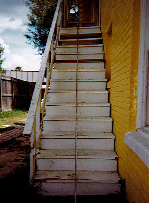 The stairway outside the Lucios' apartment in Harlingen, Texas, where attorneys for Melissa Lucio say her daughter Mariah fell before she died.