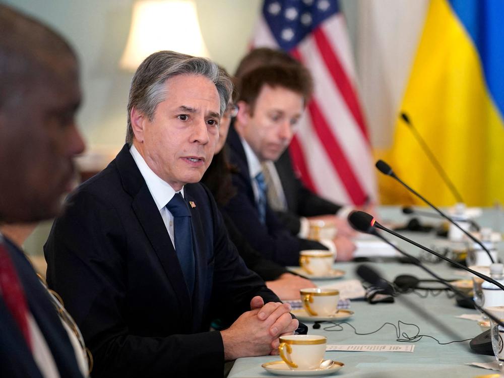 Secretary of State Antony Blinken, pictured in Washington, D.C., on Friday, traveled to Ukraine and met with Ukrainian President Volodymyr Zelenskyy on Sunday.