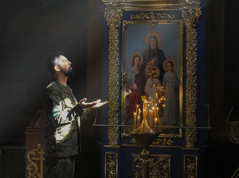 <strong>April 24:</strong> A Ukrainian soldier prays in St. Michael Cathedral during Orthodox Easter celebrations in Kyiv, Ukraine.