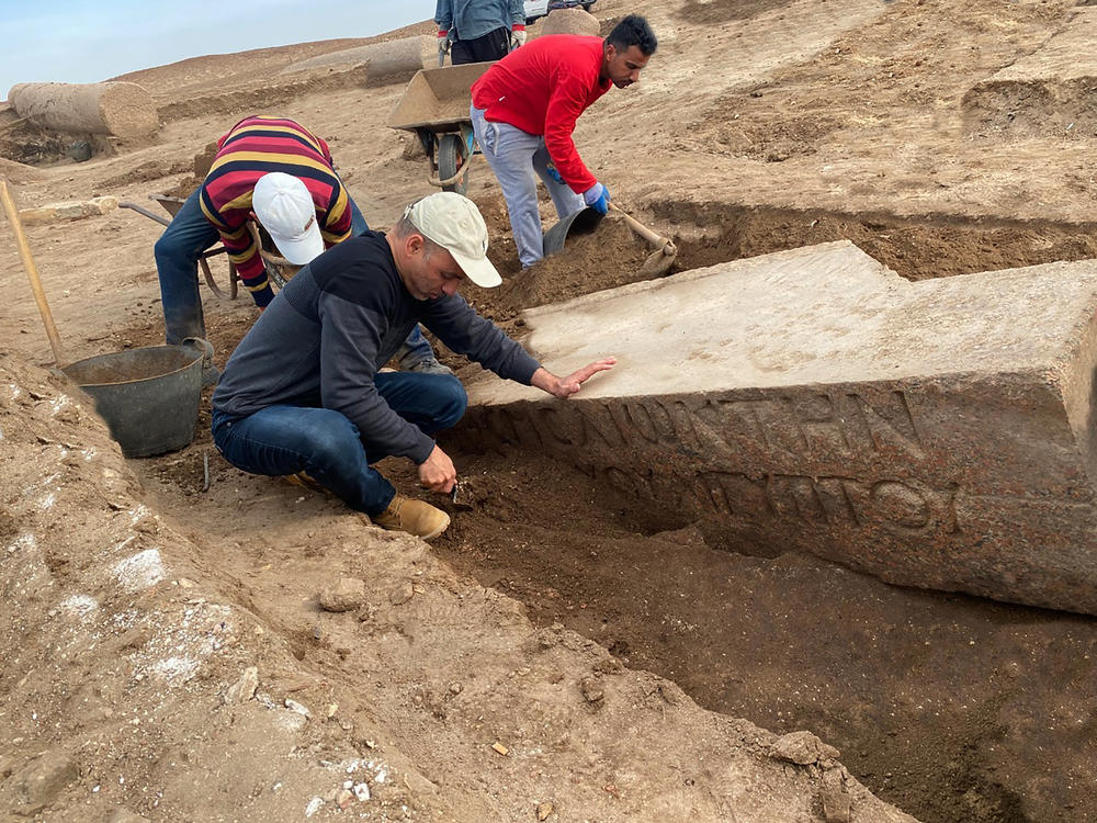 Archeologists work in the ruins of a temple for Zeus-Kasios, the ancient Greek god, at the Tell el-Farma archaeological site in the northwestern corner of the Sinai Peninsula. Tell el-Farma, also known by its ancient name Pelusium, dates back to the late Pharaonic period and was also used during Greco-Roman and Byzantine times.
