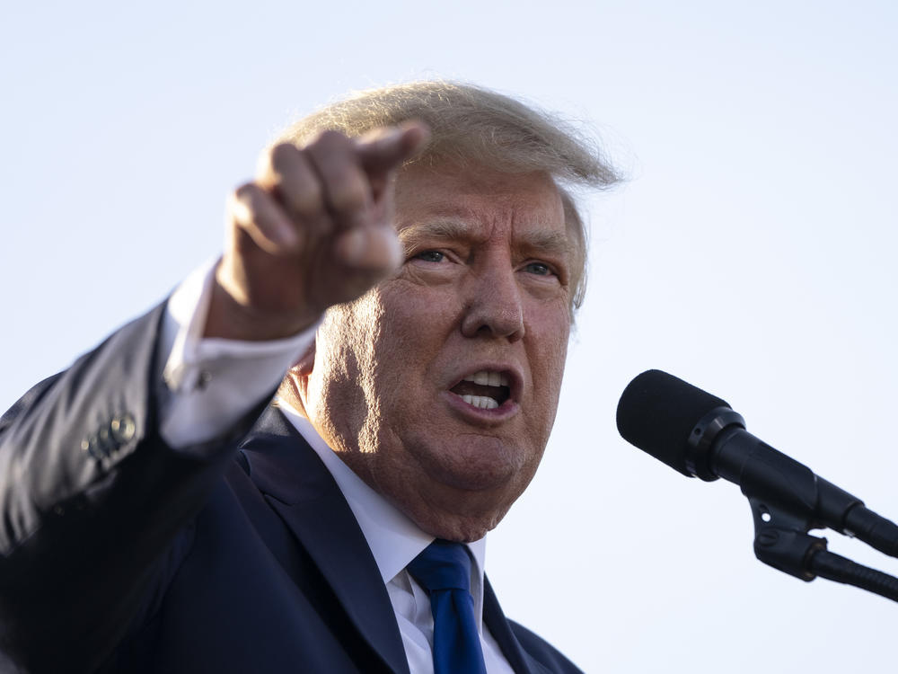 Donald Trump speaks during a rally on Saturday in Delaware, Ohio.