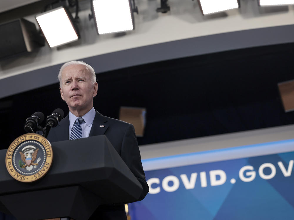 President Biden is seen delivering remarks on COVID-19 on March 30. On Tuesday, the White House will announce a new push to get more doses of the COVID antiviral medication Paxlovid to more Americans.