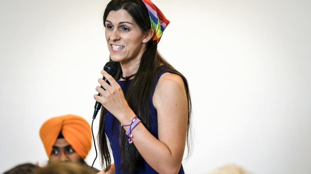 Danica Roem makes her pitch to voters while debating three fellow Democrats vying to unseat Virginia Delegate Bob Marshall, a Republican, in 2017.