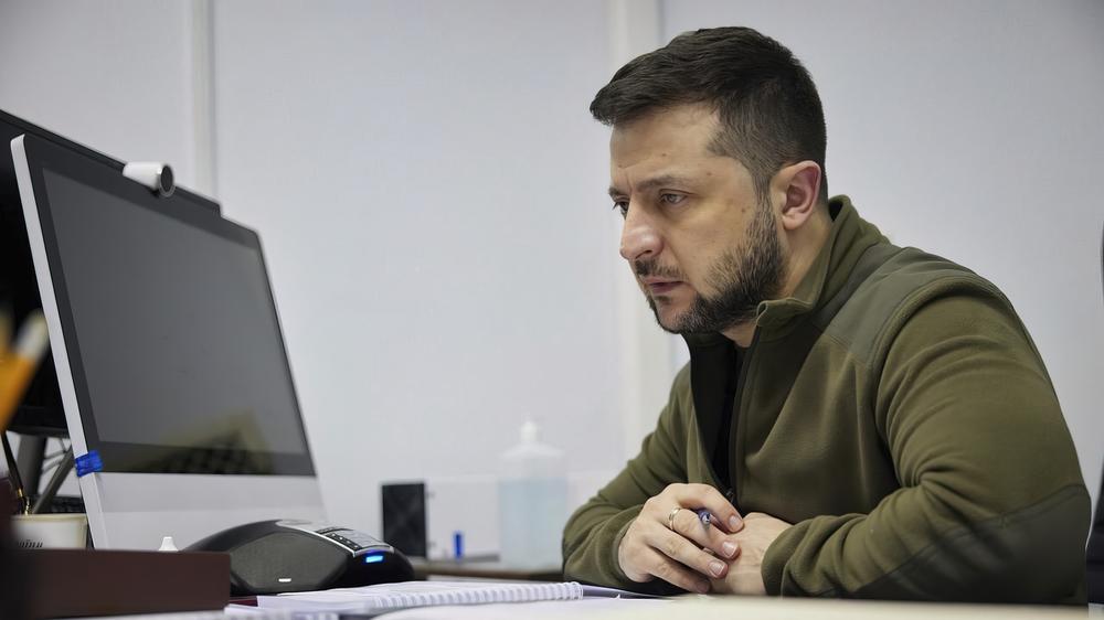 Ukrainian President Volodymyr Zelenskyy talks with Pope Francis on a phone call from Kyiv, Ukraine, on March 22. Most Ukrainian communications networks continue to function. Also, the U.S. and other partners are helping Ukraine with intelligence that includes intercepted Russian communications.