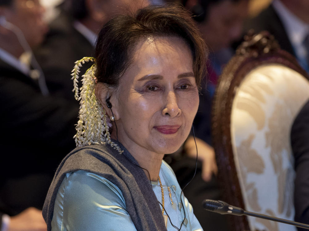 Myanmar leader Aung San Suu Kyi is shown on Nov. 4, 2019, when she participated in the ASEAN-Japan summit in Nonthaburi, Thailand.