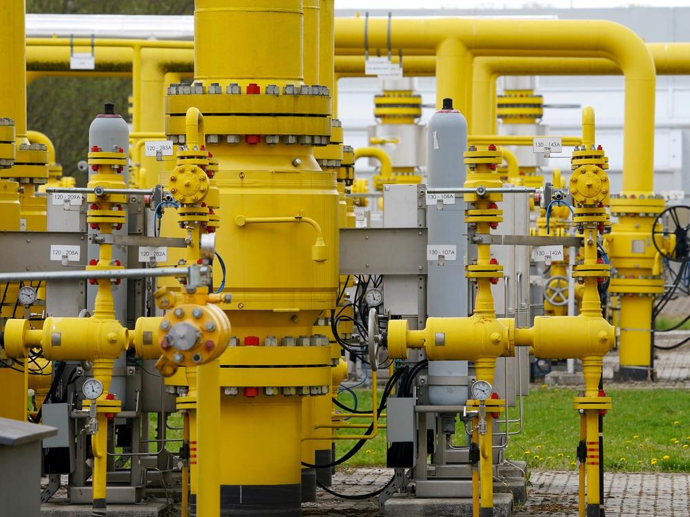 Pipes are seen at the gas transmission point in Rembelszczyzna near Warsaw, Poland, on Wednesday.