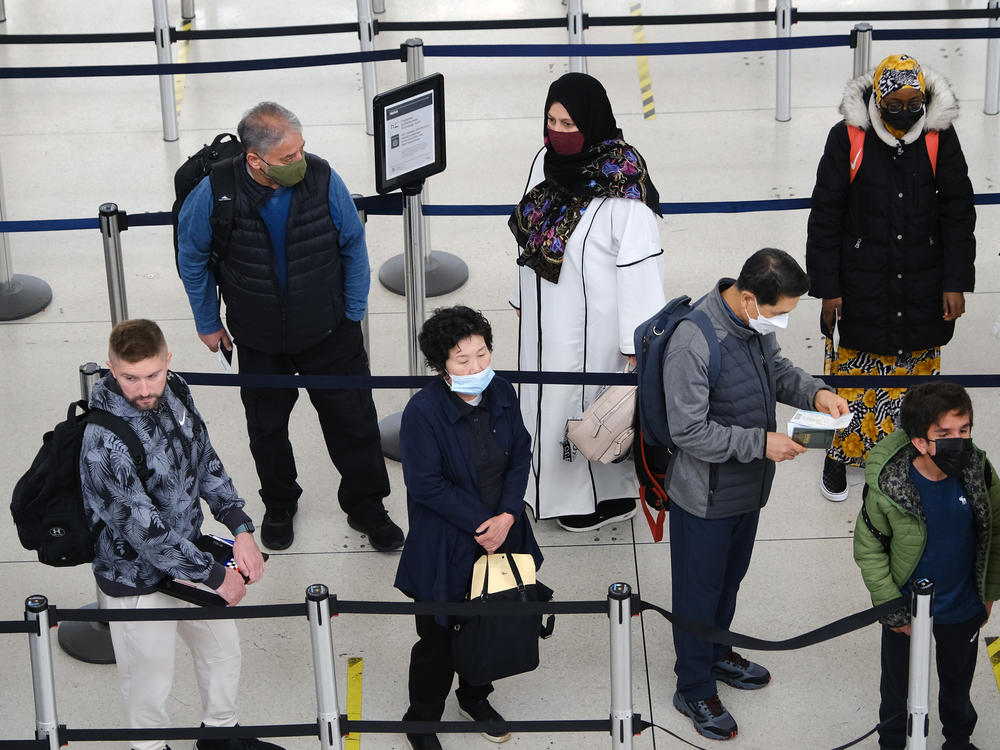 People stand in a security line at John F. Kennedy International Airport in New York City on April 19.