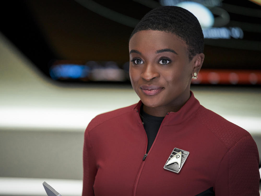 Cadet Uhura (Celia Rose Gooding) is assigned to the Enterprise on <em>Star Trek: Strange New Worlds.</em>