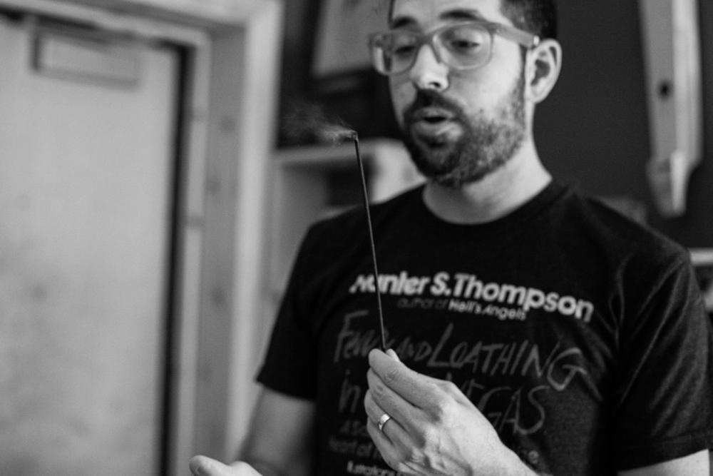 Mark Guiliana getting the vibes right before the session, for the album Family First, 2015, at Bunker Studio, Brooklyn, 2015. Unlike the other musicians, I met Mark by randomly attending a show at Rockwood Music Hall in 2013 and have eagerly followed his career ever since. In addition to being a Grammy nominated artist for his own work, he was also the drummer on Bowie's final album, 