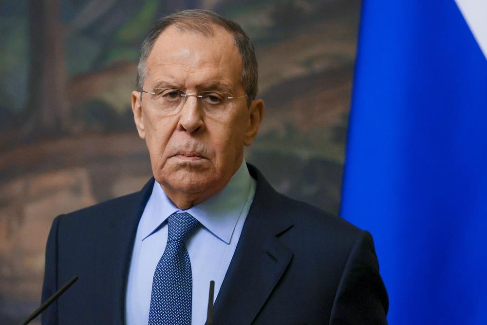 Russian Foreign Minister Sergey Lavrov attends  a joint news conference with U.N. Secretary-General António Guterres following their talks in Moscow, Tuesday.