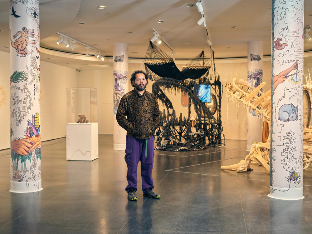 Artist Guadalupe Maravilla photographed in one of the galleries of his show 