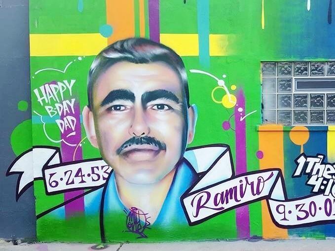 Artist Milton Coronado painted a mural of his father, Ramiro, who was also shot and killed in Chicago.
