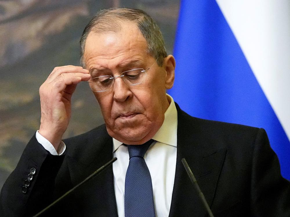 Russian Foreign Minister Sergei Lavrov attends a joint news conference following talks with his Armenian counterpart in Moscow on April 8.
