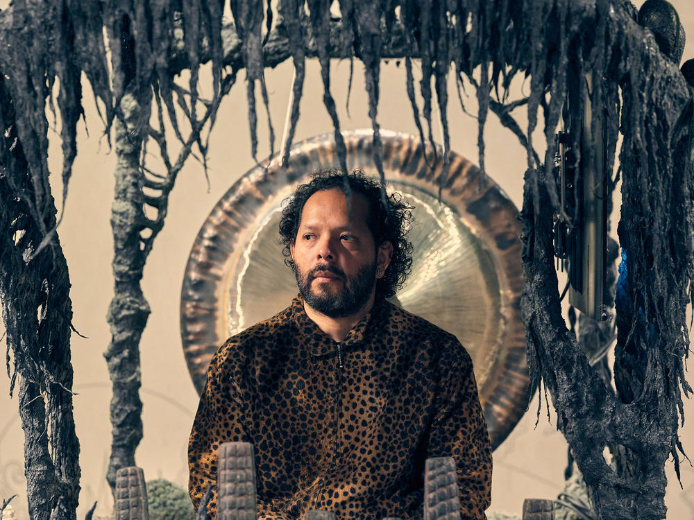 Artist Guadalupe Maravilla photographed in one of the galleries of his show 