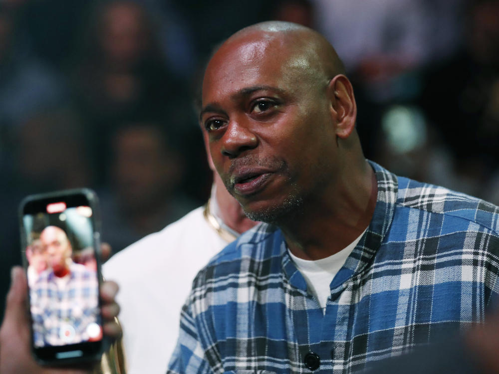 Comedian Dave Chappelle attends a boxing bout Nov. 6, 2021, in Las Vegas.
