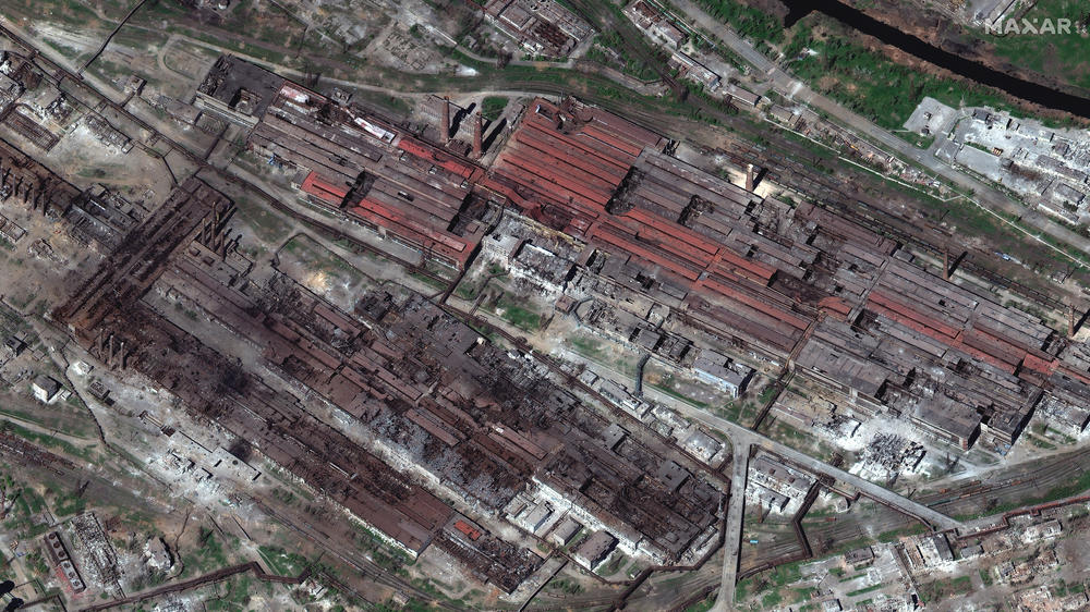 The damaged Azovstal plant, pictured in commercial satellite imagery on April 29.