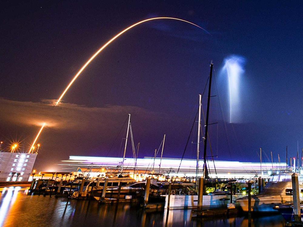 A SpaceX Falcon 9 rocket lifted off from pad 39A at Kennedy Space Center early Friday morning. This time exposure image captured the 'space jellyfish