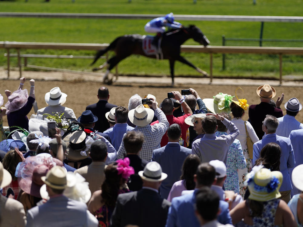 Fans cheers during race five before the 147th running of the Kentucky Derby at Churchill Downs in Louisville, Ky.