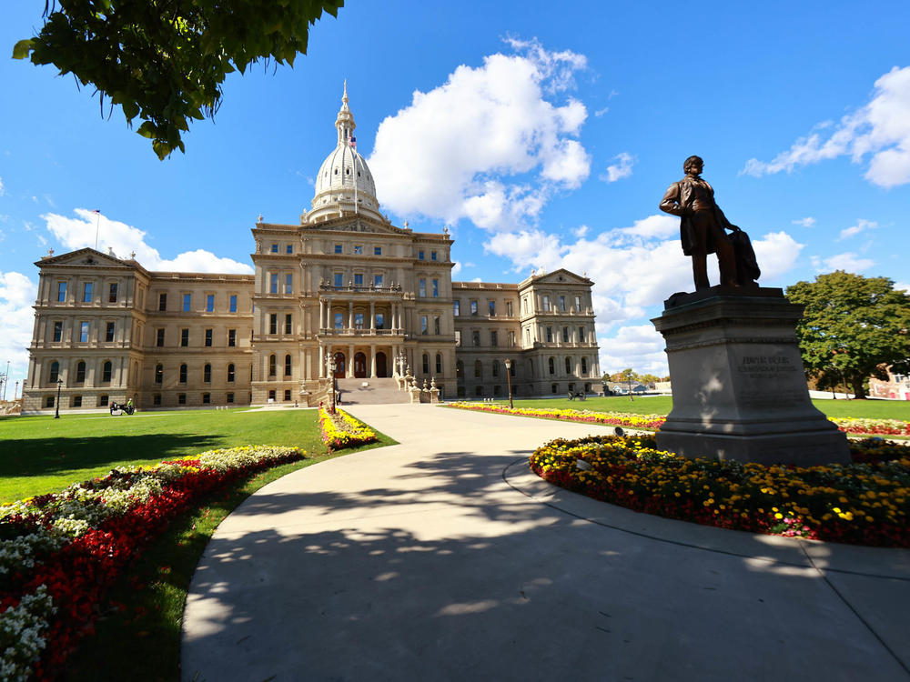 The Michigan State Capitol building is seen on Oct. 8, 2020, in Lansing. A Michigan law from 1931 would make abortion a felony in the state if the <em>Roe v. Wade</em> decision is overturned.