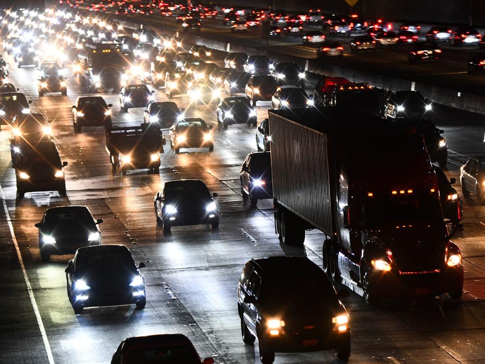 Vehicles driving through the 405 Freeway during rush hour traffic in Los Angeles on March 10. Gasoline prices have surged this year as oil prices have rallied.