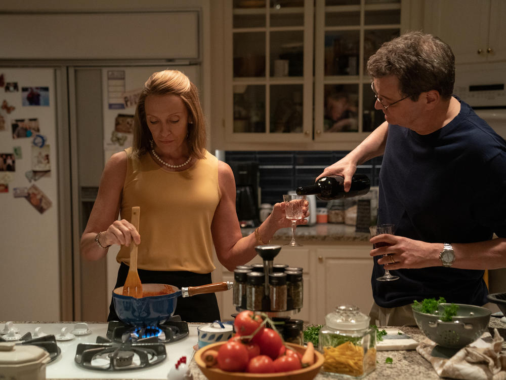 Toni Collette and Colin Firth in <em>The Staircase.</em>