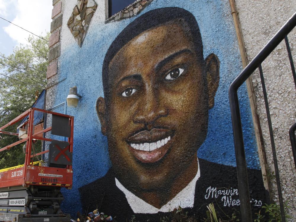 A mural of Ahmaud Arbery is on display in Brunswick, Ga., where he was shot and killed in 2020.