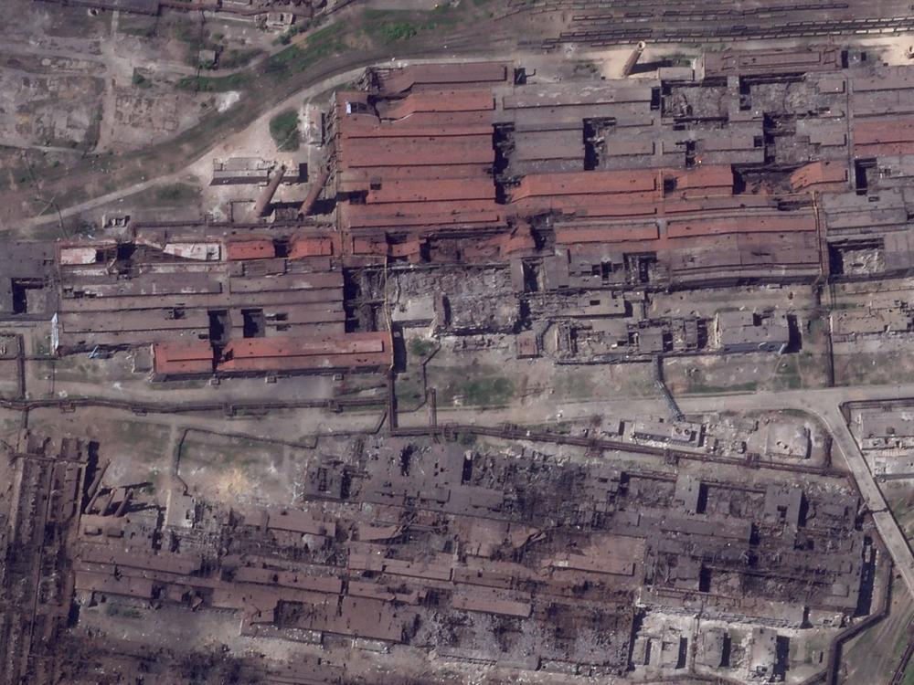 This satellite image taken by Planet Labs PBC shows damage at the Azovstal steelworks in Mariupol, Ukraine, on Friday.