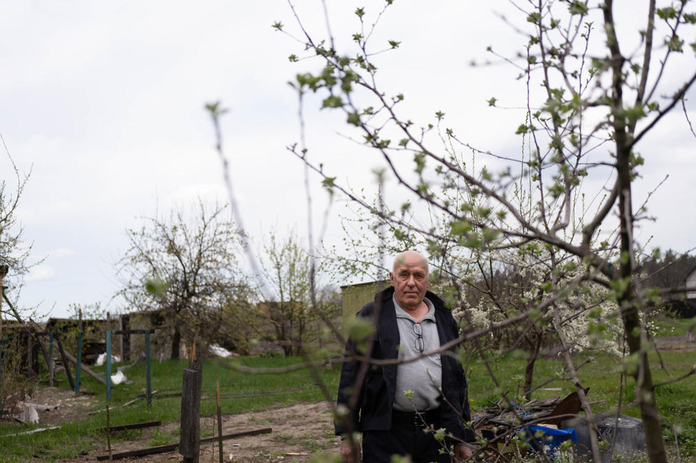 Mykola Kostenko returns to his home in Moshchun, a village on the outskirts of Kyiv, after the Russains withdrew from the area. He found his house destroyed but watered his fruit trees, which were still flowering in his backyard, and fed several stray animals.