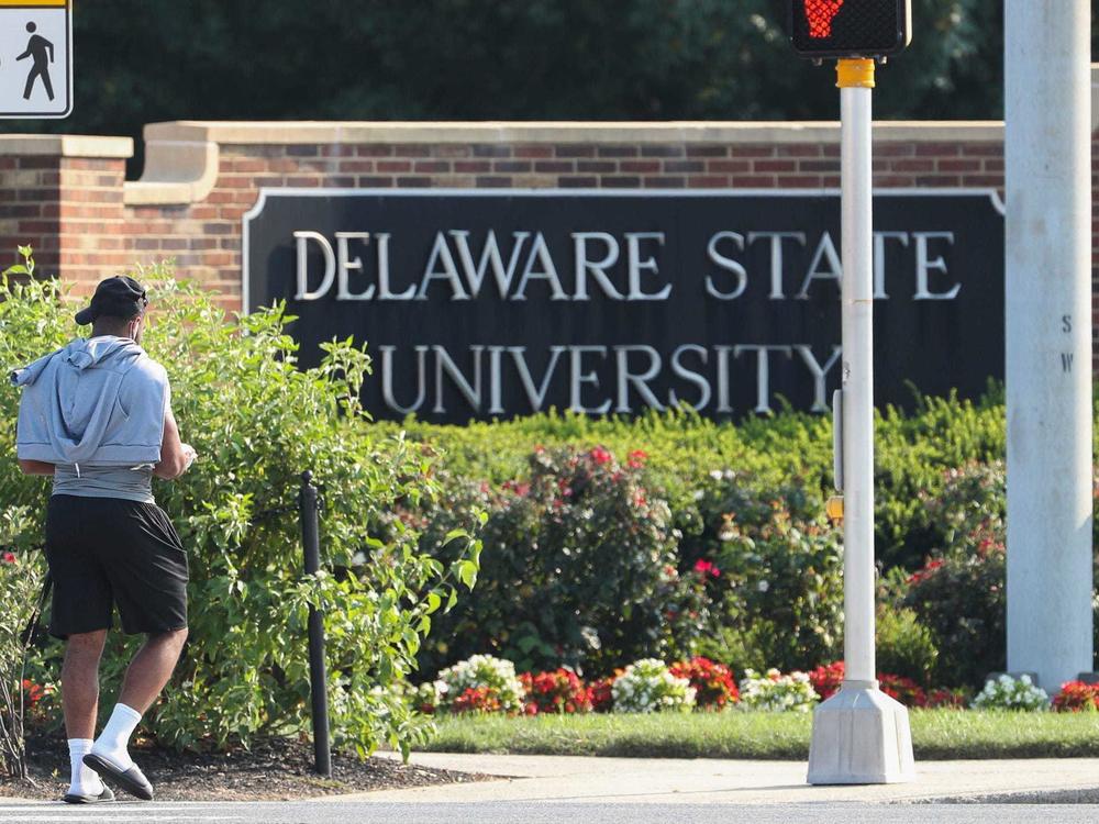 Delaware State University students enter the Dover campus.