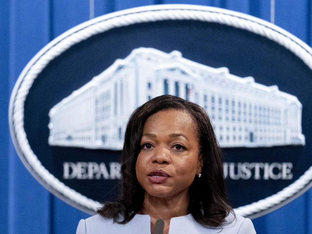 Assistant Attorney General for Civil Rights Kristen Clarke speaks at a news conference on Aug. 5, 2021. The federal government said Thursday that artificial intelligence technology to screen new job candidates or monitor their productivity can unfairly discriminate against people with disabilities.