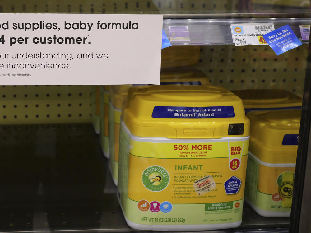 A sign tells customers of limited supplies of baby formula at a grocery store in Salt Lake City on Tuesday.