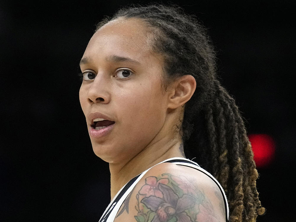 Phoenix Mercury center Brittney Griner during Game 2 of the WNBA Finals against the Chicago Sky on Oct. 13, 2021.  The State Department says it now regards Griner as wrongfully detained, a change in classification that suggests the U.S. government will be more active in trying to secure her release.