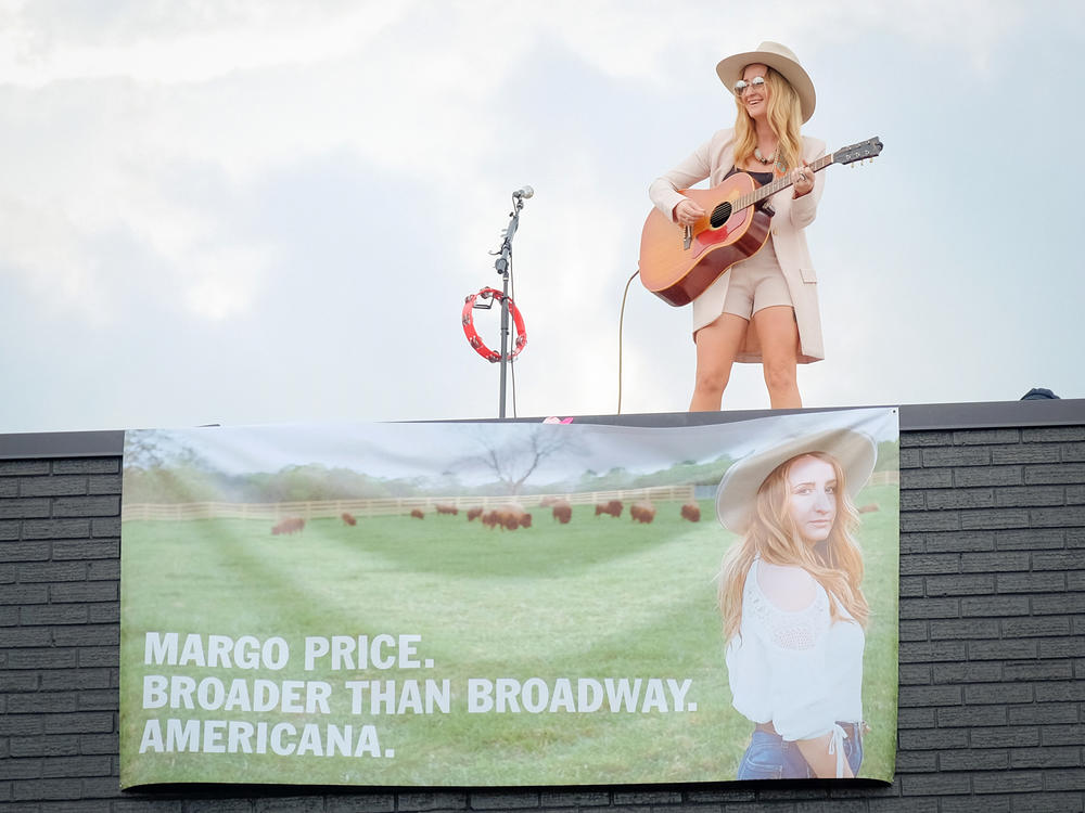 Margo Price, performing on the roof of Third Man Records on Sept. 13, 2018 in Nashville.