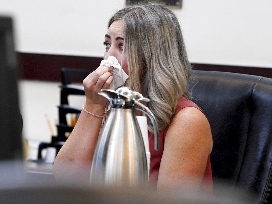 RaDonda Vaught listens to victim impact statements during her sentencing in Nashville. She was found guilty in March of criminally negligent homicide and gross neglect of an impaired adult after she accidentally administered the wrong medication.