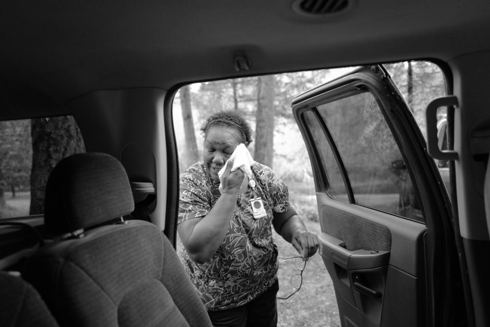Jetton has been a home health care worker for decades. Since the pandemic started, she keeps two bins in the back of her car —one with a bleach solution and the other to rinse so she doesn't risk bringing COVID to her clients or back home to her family.