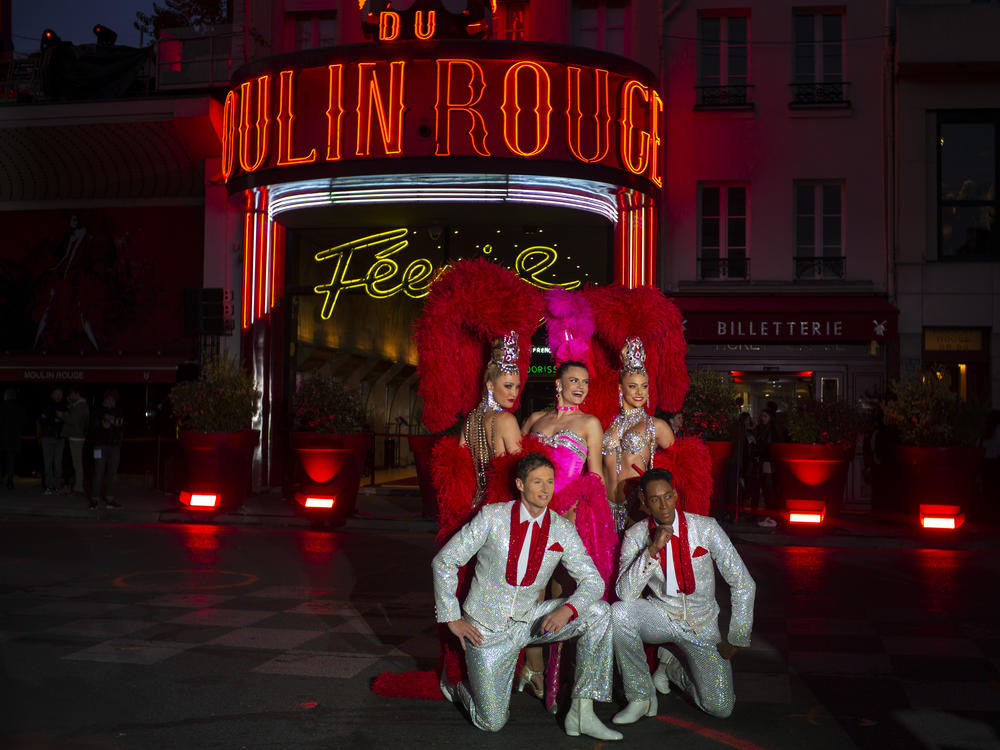 Moulin Rouge dancers perform at the 130th Anniversary Le Moulin Rouge celebration on October 6, 2019 in Paris, France.