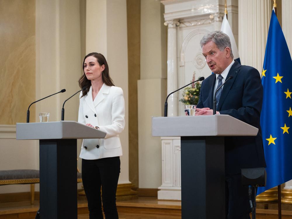 Finland's Prime Minister Sanna Marin, left, and President Sauli Niinisto announced Sunday that Finland will apply for NATO membership.