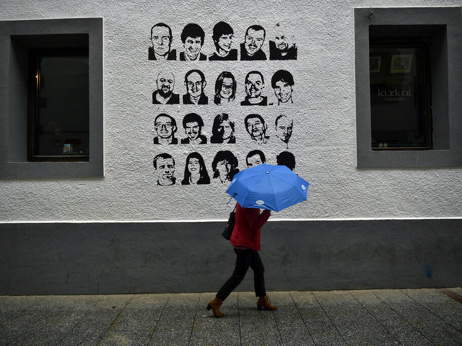 A wall painted with portraits of prisoners of the Basque separatist armed group ETA, in the small village of Hernani, northern Spain, on May 2, 2018.