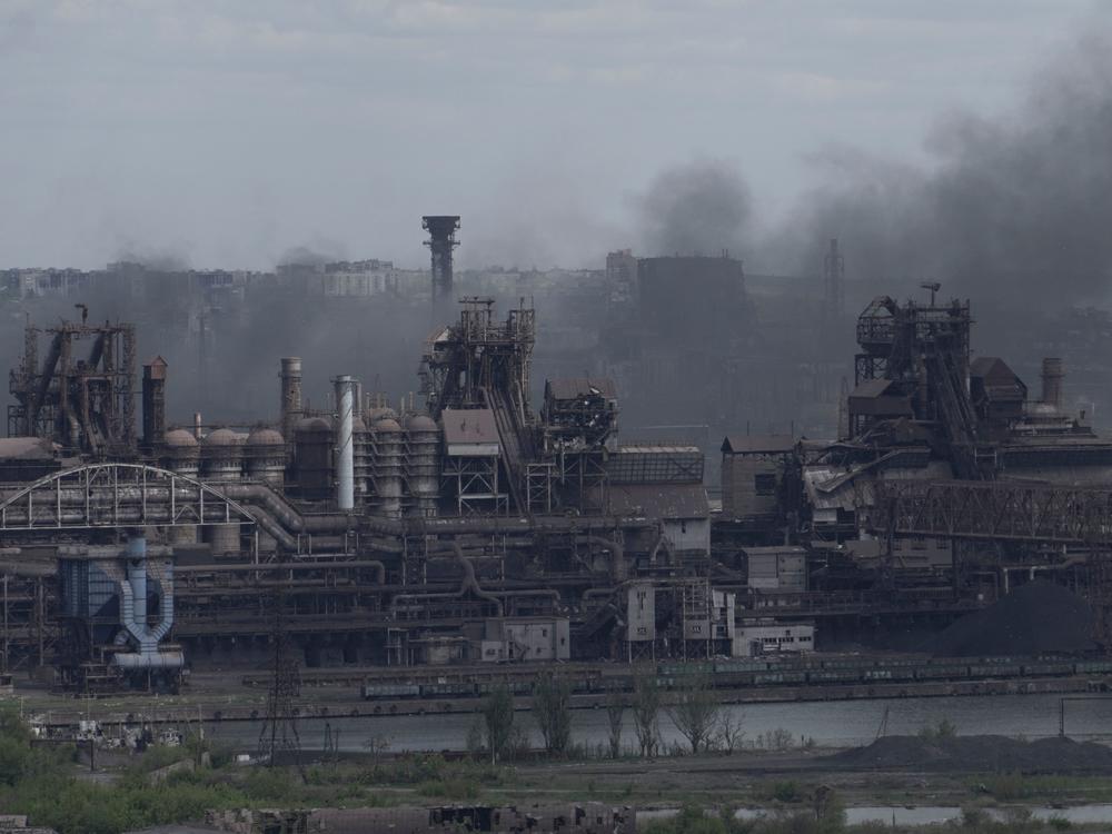 A view shows the Azovstal steel plant in the city of Mariupol on May 10. Hundreds of Ukrainian soldiers have been evacuated to Russian-controlled territory.