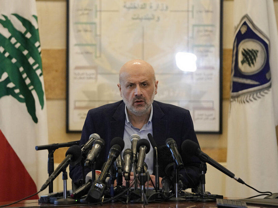 Lebanese Interior Minister Bassam Mawlawi speaks during a press conference about Sunday's parliamentary elections, at the interior ministry in Beirut, Lebanon, on Monday.