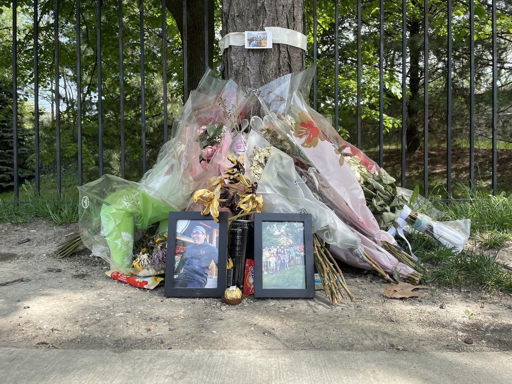 The roadside memorial to Nick Parlingayan, 22, who was struck and killed by a Car while riding in a bike lane in Chicago.