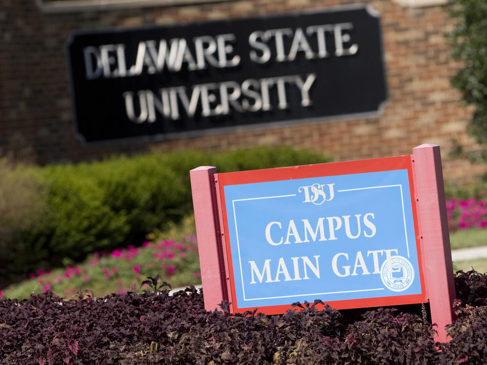 Delaware State University says it has filed a complaint to the U.S. Department of Justice Wednesday to investigate the women's lacrosse team bus stop and search. Here, the main gate of the Delaware State University campus in Dover in September 2007.