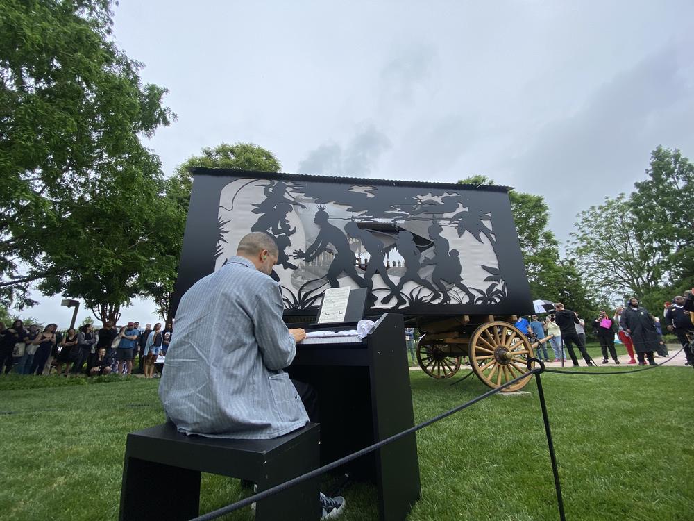 Musician Jason Moran performs on the <em>Katastwóf Karavan</em> in May 2022 on the National Mall.
