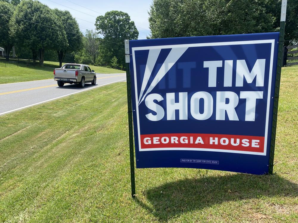 A campaign sign for a Republican candidate in Forsyth County, Ga., plays off the Fox News logo.