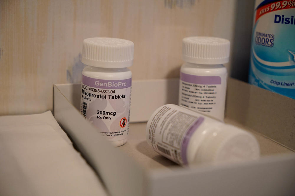 Bottles of the drug misoprostol sit on a table at the West Alabama Women's Center on Tuesday, March 15, 2022 in Tuscaloosa, Ala. Telehealth abortions are medication-based abortions that generally rely on a two-drug combination. The first drug, mifepristone, blocks a hormone needed to continue an early pregnancy, and the second, misoprostol, contracts the uterus to expel the pregnancy.