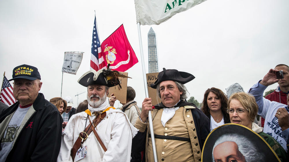 Military veterans, Tea Party activists and Republicans gather in Washington, D.C., on Oct. 13, 2013 to rally for the reopening of national memorials and against then-President Barack Obama during a government shutdown. (Photo by Andrew Burton/Getty Images)